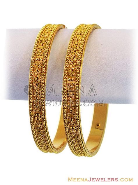 22K  Filigree Gold  Bangles(2 Pcs) ( Gold Bangles ) 1 Tola Gold Bangles, 3grams Gold Earrings Indian, Stylish Gold Bangles, Gold Bangles Design Latest Indian, Gold Bengals, Gold Bangles Set, Plain Gold Bangles, Filigree Bangle, 22k Gold Bangles