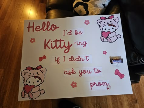 hello kitty promposal 2024 Butterfly Hoco Proposal, Hoco Poster Ideas Hello Kitty, Ivan Cornejo Hoco Proposal, Hoco Hello Kitty Poster, Hoco Poster Ideas Homecoming Proposal Hello Kitty, Prom Proposal Hello Kitty, Promposal Ideas Hello Kitty, Will You Be My Valentine Poster Ideas Hello Kitty, Homecoming Proposal Ideas Hello Kitty