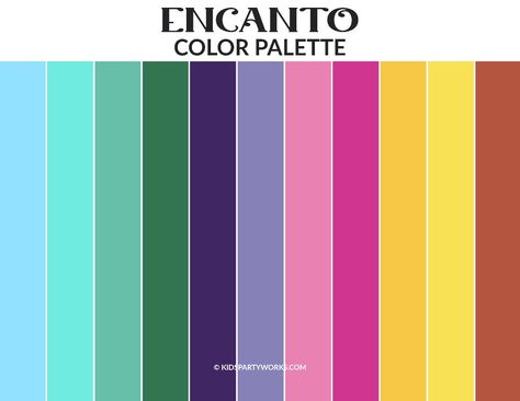 Encanto Color Palette Disney, Party Color Palette Birthday, Encanto Inspired Party, Encanto Birthday Card Diy, Encanto Birthday Decorations Diy, Encanto Inspired Birthday Party, Encanto Birthday Party Ideas Diy, Encanto Classroom Theme, Encanto Decoration Party