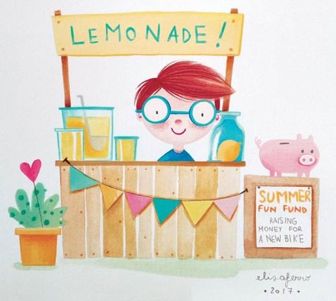 Lemonade Stand Illustration, Kids Lemonade Stands, Lemon Drawing, Kids Lemonade, Room Crafts, Lemonade Drinks, Local Market, Lemonade Stand, Prayer Board