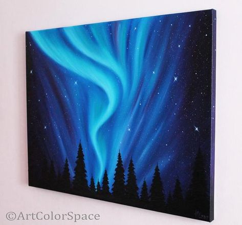 Painting Ideas Aurora Borealis, Aurora Borealis Canvas Painting, Acrilic Paintings Northern Lights, Aurora Borealis Art, Northern Lights Canvas, Northern Lights Art, Canvas Northern Lights, Paint With Acrylics, Northern Lights Painting