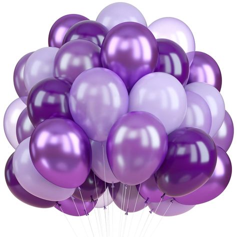 PRICES MAY VARY. What's Included: Enhance your party with our Purple Balloon Kit! This set features 20 pearl purple balloons, 20 dark purple balloons, 10 macaron purple balloons, 5 metallic purple balloons, 5 light purple balloons, all sized at 12 inches. Plus, we've included balloon ribbon to perfect your purple theme decor. High-Quality: Crafted from premium latex, these balloons are non-toxic and harmless. They are designed to be filled with either air or helium, ensuring long-lasting enjoyme Purple Balloons Decorations, Birthday Purple Theme, Wedding Theme Purple, Purple Balloon, Sweet 16 Purple, Purple And Black Balloons, Balloons Purple, Purple Themed Birthday Party, Light Purple Balloons