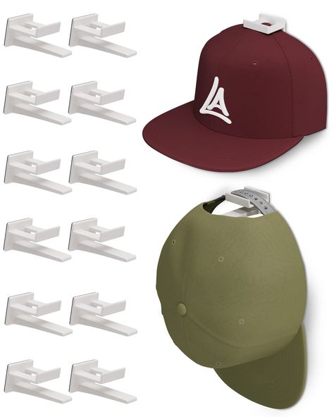 PRICES MAY VARY. Innovative & Multi-Functional Design! - While other conventional hooks do not give you the ability to showcase your hat’s logos and designs, our uniquely patented design allows you to display your hats in two different ways. You can hang it effortlessly by the hat’s adjustable strap or hang it by the button to show-off your favorite teams and brands. Simply Peel & Stick! - Our hat display hook does not require assembly or drilling. The simple and easy-to-use design allows you to Baseball Cap Holder, S Logos, Display Hooks, Cap Rack, Cap Organizer, Cap Holder, Cap Display, Hat Organization, Hat Holder