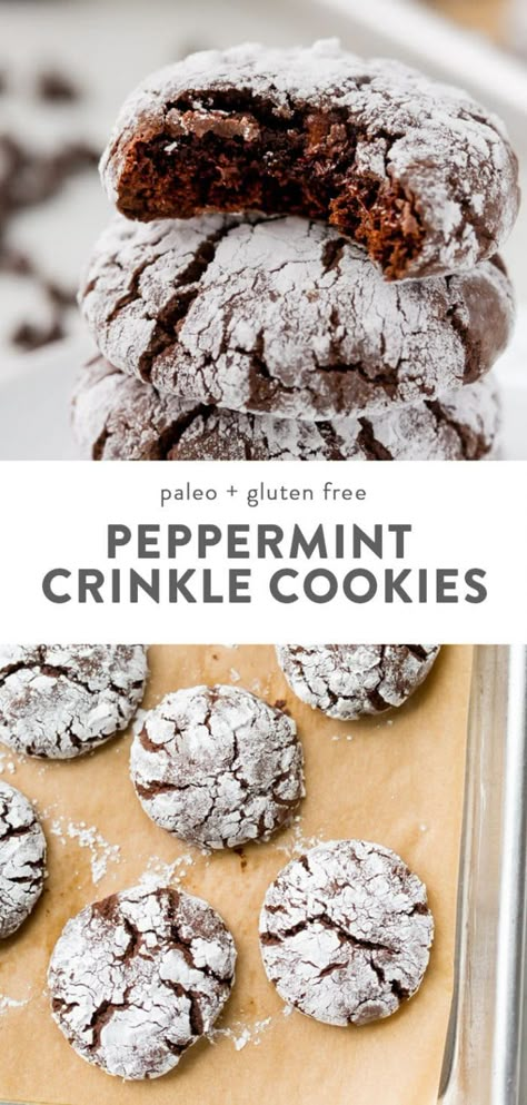 Paleo Gluten-Free Crinkle Cookies (Peppermint Chocolate) - 40 Aprons Paleo Christmas Cookies, Cookies Peppermint, Holiday Friends, Cookies Holiday, Peppermint Chocolate, Paleo Cookies, Paleo Recipes Dessert, Paleo Baking, Gluten Free Christmas