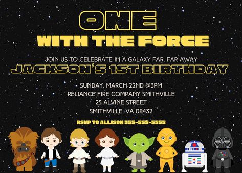 Excited to share this item from my #etsy shop: Starwars First Birthday Invitation, Starwars Party, The Force, One Year old birthday, birthday invitation, starwars birthday, #black #1stbirthday #flat #horizontal #starwars #firstbirthday #theforce #turningone Starwars First Birthday Invitation, I Am One With The Force, One With The Force First Birthday Invitations, Star Wars One Year Old Birthday Party, Star Wars First Birthday Invitation, Star Wars 1st Birthday Invitation, 1 With The Force Birthday, One Year Old Star Wars Birthday, Star Wars One Year Birthday