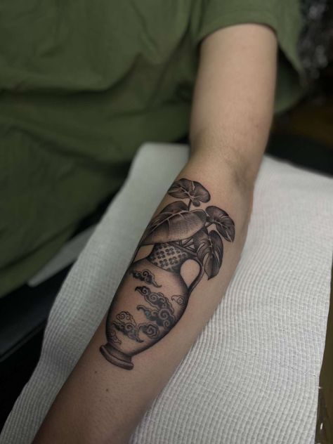 Mason Jar Tattoo, Monstera Tattoo, Jar Tattoo, Vase Tattoo, Mason Jar, Mason Jars, Vase, Tattoos