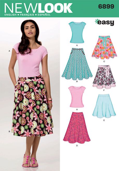 New Look 6899 is a Misses Easy Skirts and Knit Top sewing pattern - own it New Look Skirts, Knit Top Patterns, New Look Patterns, Skirt Patterns, Top Sewing, Woman Shirt, Skirt Patterns Sewing, Pattern Brands, Top Sewing Pattern