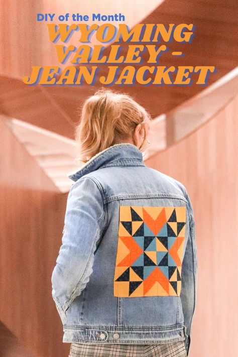 Quilt Block Jean Jacket, Denim Jacket Quilt Back, Denim Quilt Jacket, Patchwork Denim Jacket Diy, Applique Jean Jacket, Quilt Denim Jacket, Quilted Jean Jacket, Patchwork Garments, Embellished Clothes