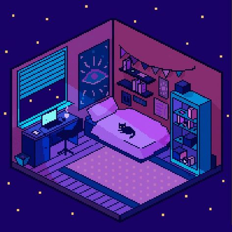 Pixel Room, Isometric Pixel, Rpg Maker Vx, Background Gif, Bedroom Illustration, Lo-fi Aesthetic, Witch Drawing, Bedroom Drawing, Bedroom Background