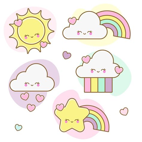 Cute Stickers Simple, Rainbow Doodle Art, Holistic Artwork, How To Draw A Rainbow, Cute Rainbow Drawings, Cute Sticker Ideas Easy, Cute Simple Stickers, Cute Sun Drawing, How To Draw A Star