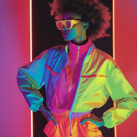 Neon Fever: Embracing the Bold and the Bright in 80s Fashion Modern 80s Aesthetic, 80s Aesthetic Neon, 90s Neon Outfits, Neon Outfits Aesthetic, 80s Neon Fashion, Neon Fashion Outfit, 80s Neon Outfit, Miami Neon, Swaggy Fits