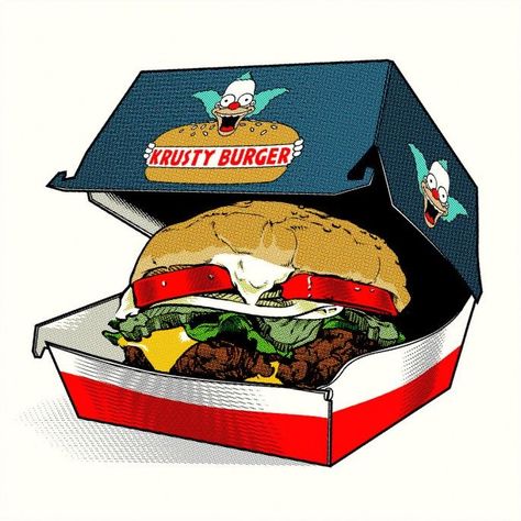 Krusty burger. Fictional Food, Simpsons Art, Geek Art, Homer Simpson, Great Paintings, Futurama, Dope Art, Cultura Pop, Food Illustrations