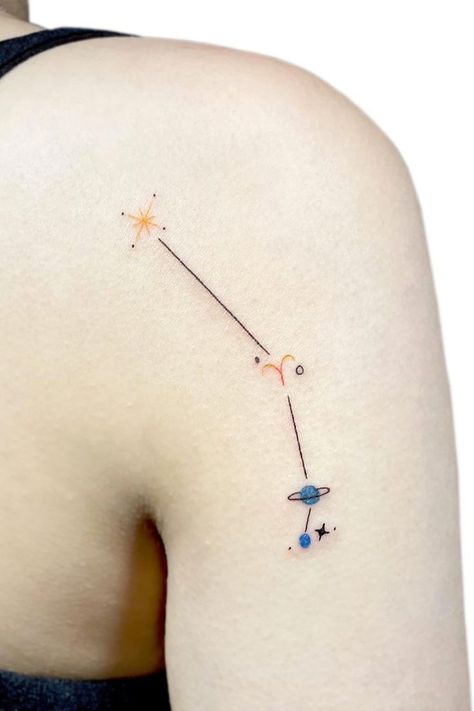 Small Tattoo Aries, Mars Tattoo Aries, Unique Aries Tattoos, Aries Star Sign Tattoo, Aries Aesthetic Tattoo, Aries Star Tattoo, Aries Star Constellation Tattoo, Aries Goddess Tattoo, Aries Tattoo For Women