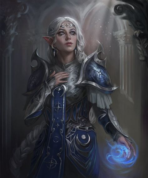 Bella Bergolts on X: "Faolin, cleric of Selune 🌛 https://t.co/mX5dxzpdTd" / X Pathfinder Rpg Characters, Dnd Cleric, Dnd Paladin, Moon Elf, Dnd Elves, Elf Warrior, Elf Characters, Female Elf, Mtg Art