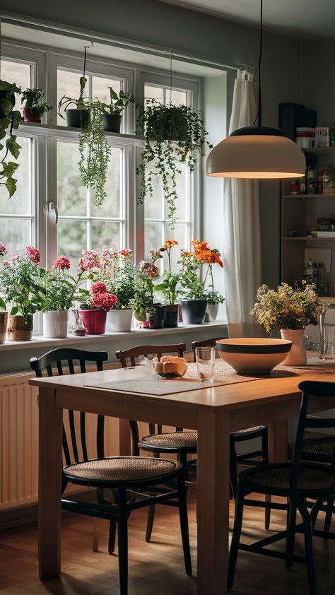 Elevate your dining experience with a stunning windowsill garden that brings life and color to your meals! This IKEA-inspired setup features a sturdy 'NORDEN' extendable table paired with stylish 'INGOLF' chairs, creating a cozy atmosphere for family gatherings. The bold 'SKURAR' centerpiece bowl adds a touch of personality, while the warm glow from the 'FOTO' pendant lamp sets a welcoming tone. Discover how to infuse your dining area with warmth and charm through beautiful flowering plants! Click to explore more ideas and transform your space today! #IKEAStyle #DiningInspiration #WindowsillGardens #HomeDecor #CozyAmbiance Hygge Dining Room, Ikea Style, Windowsill Garden, Dining Inspiration, Extendable Table, Flowering Plants, Cozy Atmosphere, Centerpiece Bowl, Lamp Sets