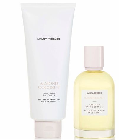 Adding a touch of luxury to your bathing routine, the Laura Mercier Almond Coconut Duo indulges the body in a rich blend of aromatic botanicals. Each formula releases gourmand accords that surround your bathroom with a decadent aroma to amplify your pampering ritual. Set Contents: Almond Coconut Exfoliating Body Wash 200ml Seeking to revitalise the look of skin, the exfoliating shower gel delivers clarifying powers while sloughing away dead skin cells. The scented lather indulges the skin with a nourishing blend of olive leaf and French plum oil to visibly firm and smooth. Offering the ultimate self-care, lavish notes of vanilla and coconut create a blissfully sensorial experience. Almond Coconut Bath and Body Oil 100ml Featuring an antioxidant-rich formula, the bath and body oil locks in Laura Mercier Almond Coconut, Bathing Routine, Plum Seed, Coconut Bath, John Masters Organics, Instant Tan, Exfoliating Body Wash, Aromatherapy Associates, Bali Body