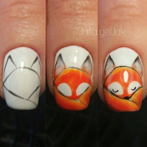 Fox Nail Art, Fox Nails, Unghie Sfumate, Unghie Nail Art, Animal Nail Art, Nail Drawing, Fall Nail Art Designs, Nail Art Disney, Animal Nails