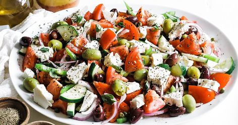 Traditional Greek Salad Recipe (Horiatiki Salata) - Chef Billy Parisi Greek Food Gyros, Classic Greek Salad, Greek Salad Recipe, Traditional Greek Salad, Chef Billy Parisi, Billy Parisi, Keto Eating, Red Wine Vinaigrette, Greek Salad Recipes