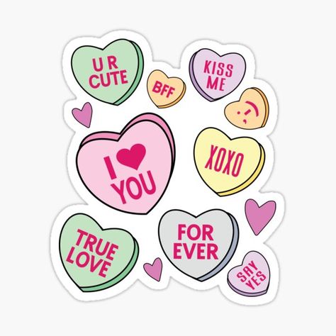 Valentines Candy Stickers | Redbubble Love Pink Aesthetic, Pink Aesthetic Background, Valentine Conversation Hearts, Valentines Day Hearts Candy, Silly Valentines, Sweetheart Candy, Conversation Hearts Candy, Valentines Candy, Funny Candy