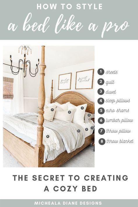 Sharing all my designer tips and tricks on how to style a bed to create a designer look, that is not only cozy, but budget-friendly! How to style a king bed | how to style a queen bed. All sources provided #bedroomdecor #bedroomdesign Style A Queen Bed, Style A King Bed, Style A Bed, Bathroom Arrangement, Farmhouse Style Bedrooms, Cama King Size, Deco Studio, Cama King, Arrangement Ideas