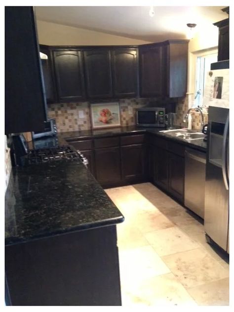 Dark Kitchen - Help Need to Lighten it Up! Brighten A Dark Kitchen, Brighten Kitchen, Kitchen With Dark Cabinets, Kitchen Pics, All Black Kitchen, White Kitchen Countertops, White Kitchen Appliances, White Kitchen Backsplash, Dark Countertops