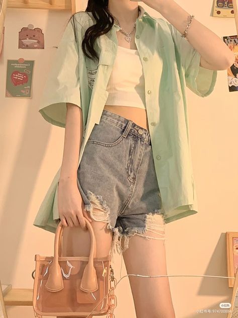 Cute Korean Fashion Summer, Chinese Summer Outfits, Korean Summer Outfit, Korean Outfits Summer, Summer Korean Outfits, Summer Outfits Korean, Women Nightwear Dresses, Cute Korean Outfits, Cute Outfits With Shorts