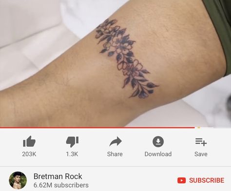 Wild Flower Band Tattoo, Bretman Rock Tattoo, Back Thigh Tattoo, Rock Tattoos, Back Of Thigh Tattoo, Bretman Rock, Rock Tattoo, Flower Band, Thigh Tattoo