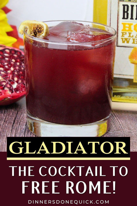 Channel the spirit of Ancient Rome with this Gladiator-inspired cocktail! A unique blend of honey-flavored whiskey, rich pomegranate, and fig, this drink is perfect for fans of the 2000 film or its sequel. The sweet and slightly tangy notes from the pomegranate balance perfectly with the warmth of the whiskey and the earthiness of the fig. Impress your guests with this historical twist on a modern drink! #CocktailRecipes #HoneyWhiskey #GladiatorDrink #PomegranateCocktail #GladiatorMovie Fall Pomegranate Cocktail, Scorpion Cocktail, Greek Inspired Cocktails, Spiced Pomegranate Cocktail, Pomegranate Whiskey Cocktail, Grapefruit Pomegranate Cocktail, Pomegranate Cocktails, Gladiator Movie, Honey Whiskey