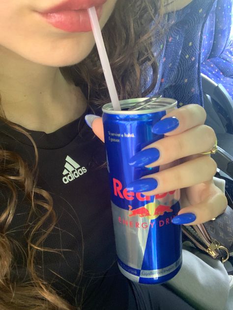 Blue nails and redbull Redbull Nails, Redbull Aesthetic, Electric Blue Nails, Impulsive Ideas, Red Bull Drinks, Beach Outfit Bikinis, Fav Drink, Caffeine Drinks, Window Plants