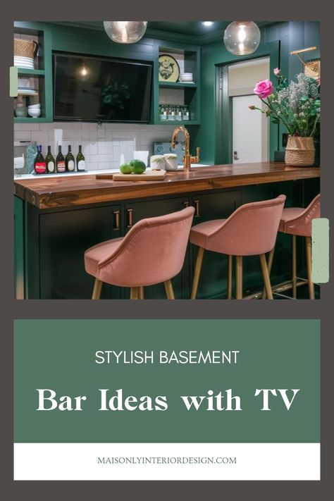 Transform your basement into the ultimate casual hangout with these chic basement bar ideas that feature TVs for endless entertainment. Explore unique bar designs that fit your space and style, providing both functionality and fun. Discover how to create warm environments that invite friends and family over for cozy movie nights or lively game days. From sleek textures to creative storage solutions, these makeover tips will help guide your design choices or inspire great DIY projects for a personalized touch. Uncover the possibilities for incredible basement spaces today! Basement Bar With Window, Basement Island Bar Ideas, Colorful Basement Ideas, Simple Basement Bar Ideas, Basement Dry Bar Ideas, Basement Dry Bar, Chic Basement, Colorful Basement, Dry Bar Ideas