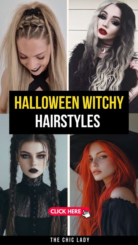 Top Spooky Witchy Hairstyles for a Magical Halloween Style Witchy Hairstyles, Witchy Looks, Halloween Hairstyle, Witchy Hair, Gothic Hair, Magical Halloween, Inner Witch, Dark Elegance, Halloween Style