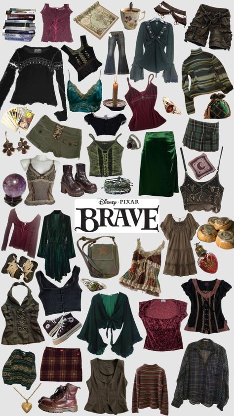 #brave #disney #merida #green #magic #grunge #fancy #movies #disneyaesthetic #disneymovie Merida Outfit, Brave Disney, Disney Merida, Brown Jumpers, Merida Brave, Green Magic, Disney Inspired Outfits, Disney Aesthetic, Disney Inspired