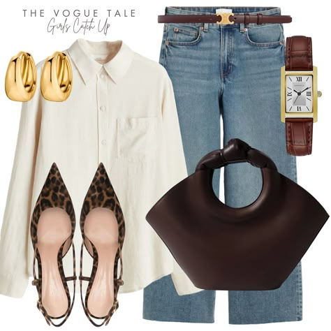 Elevated essentials: jeans, button-down, and classic accessories for effortless chic. *brands tagged #CasualElegance #TimelessStyle #vogue #virtualstylist #shopthelook Classic Outfit Ideas For Women, Chic Effortless Outfits, Chic Effortless Style, Modern Chic Outfits, Vogue Clothes, Classic Chic Outfits, Chic Mom Outfits, Effortless Chic Outfits, Elevated Essentials