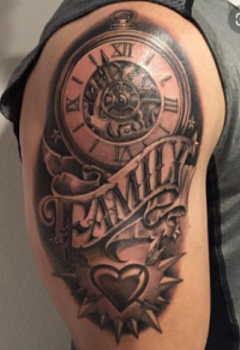 Tattoo Ideas Upper Arm, Family Sleeve Tattoo, Upper Shoulder Tattoo, Papa Tattoo, Jordan Tattoo, Mister Cartoon, Family Tattoo Ideas, Family Tattoos For Men, Family Tattoo Designs