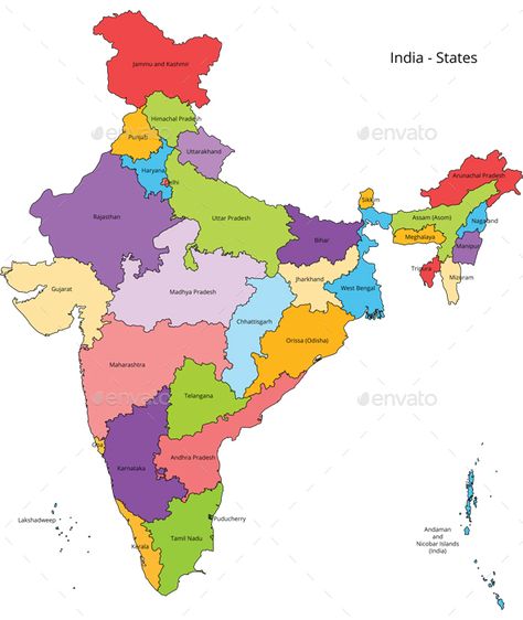 India states and outline map with the latest updated states, attractive colors, tourist map, educational map, useful for the schoo India State Map Full Hd, India Map Full Hd States And Capital, Indian Map With States, India Map Full Hd States, India Map With States, Ancient India Map, Indian Map, India World Map, Map Of India