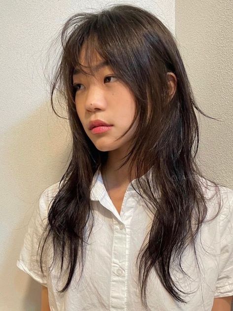 Korean hush cut: long layered cut Mid Length Hair Choppy Layers, Wispy Layered Hair Medium, Bangs For Glasses Wearers, Hush Cut, Haircut Inspo, Hair Inspiration Long, Hairstyle Inspo, Hairstyles For Layered Hair, Hair Idea