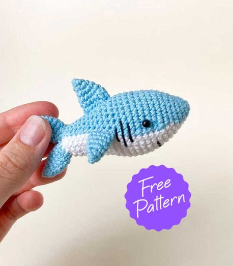 Crochet Shark Amigurumi Free Pattern Crochet Shark Keychain Free Pattern, Crocheted Shark Pattern Free, Free Crochet Mini Amigurumi Patterns, Shark Plush Crochet, Small Shark Crochet Pattern Free, No Sew Shark Crochet Pattern, Mini Shark Crochet Pattern Free, Free Crochet Crab Pattern, Small Crochet Fish Pattern Free