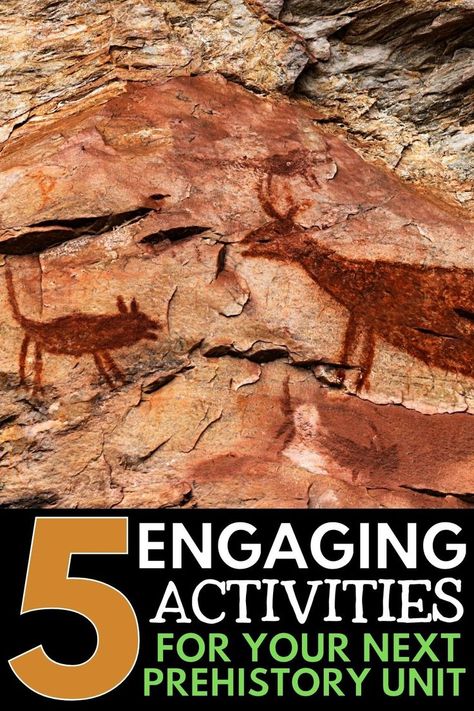 Stone Age Teaching Ideas, Stone Age Unit Study, Paleolithic And Neolithic Activities, Stone Age Activities Middle School, Stone Age Activities Projects, Prehistory Unit Study, Early Humans Projects, Stone Age Art Cave Painting, Stone Age Project