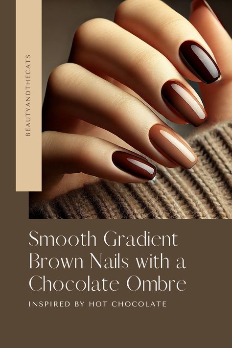 Elevate your style with these elegant short nails featuring a rich chocolate brown ombre. The smooth gradient effect transitions from deep brown to a soft neutral, making this manicure perfect for fall and winter looks. Ideal for those who love a refined and warm nail art design. #BrownNails #OmbreNails #GradientNails #FallNailTrends #ChocolateNails Ombré Nails Brown, Hombre Brown Nails, Dark Brown Ombre Nails, Chocolate Ombre Nails, Marron Ombre Nails, Gradient Fall Nails, Brown Nail Gradient, Brown Ombre Nails, Fall Nail Trends