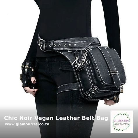 😍 Chic Noir Vegan Leather Belt Bag with Luxe Chain Detail 😍 by brand luyo official Store starting at R 1,676.00 Elevate your ensemble with the Chic Noir Leather Belt Bag with Luxe Chain Detail. This versatile fashion statement piece is the epitome of sophistication that meets utility. Crafted from premium black leather, it boasts a sleek silhouette adorned with eye-catching silver-tone chain details that exude a touch of edgy glamour. Perfect for the fashion-forward individual, this belt ... Steampunk Bag, Retro Texture, Waist Bag Men, Waist Bag Women, Oc Design, Vintage Messenger Bag, Banana Bag, Fanny Bag, Pannier Bag