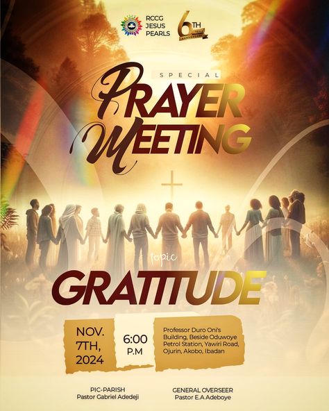 Prayer Meeting Prayer Meeting Flyer Design, Prayer Flyer Design, 6 Year Anniversary, Academy Logo, Church Backgrounds, Prayer Meeting, Church Media Design, Church Pictures, Church Poster Design