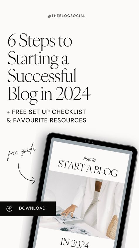 6 Steps to Starting a Successful Blog in 2024 + Free Checklist | The Blog Social Ready for a 2024 blogging adventure? Follow these 6 Steps to Starting a Successful Blog and make your dream blog a reality! Plus, grab your FREE Blog Setup Checklist. Click the link now to begin your journey and learn how to start a blog that rocks! Free Checklist, Blog Niche, Blog Topics, Blog Tools, Start A Blog, Successful Blog, Creating A Blog, Blog Traffic, Free Guide