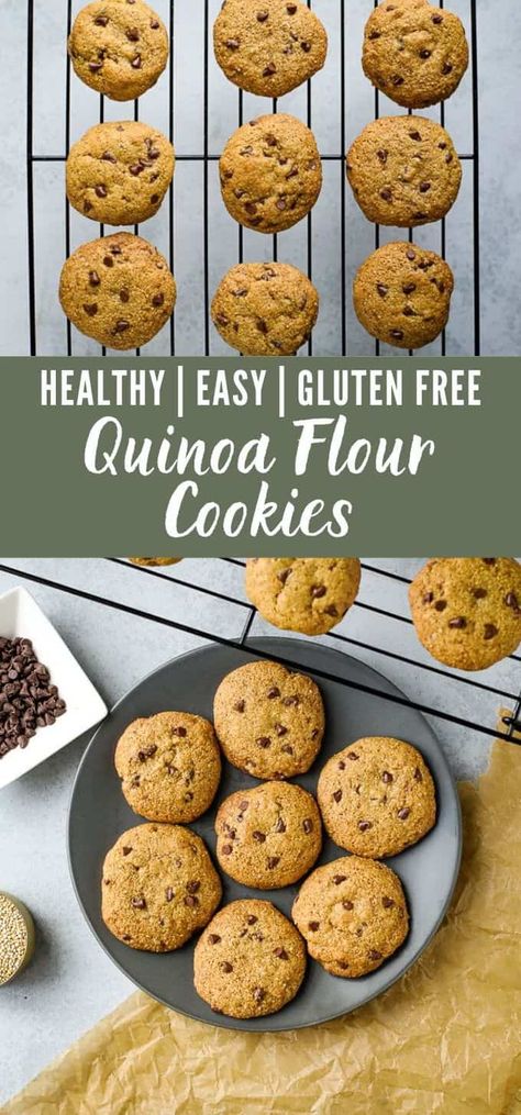 These quinoa flour cookies are just as delicious as your favorite chocolate chip cookie, but they're made with healthy ingredients! The quinoa adds a nutty flavor that makes these soft cookies completely irresistible! #dessert Quinoa Flour Cookies, Quinoa Dessert Recipes, Quinoa Flour Recipes, Flour Desserts, Quinoa Desserts, Current Recipes, Student Food, Quinoa Cookies, Quinoa Flour