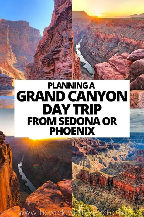 The ultimate guide for planning a Grand Canyon day trip itinerary including tips for visiting from Flagstaff, Sedona or Phoenix. Pictures To Take At The Grand Canyon, Grand Canyon One Day Trip, Road Trip From Phoenix To Grand Canyon, Travel Grand Canyon, Sedona And Grand Canyon Itinerary, Sedona Grand Canyon Itinerary, Grand Canyon Trip Planning, Phoenix To Grand Canyon Road Trip, Things To Do At The Grand Canyon