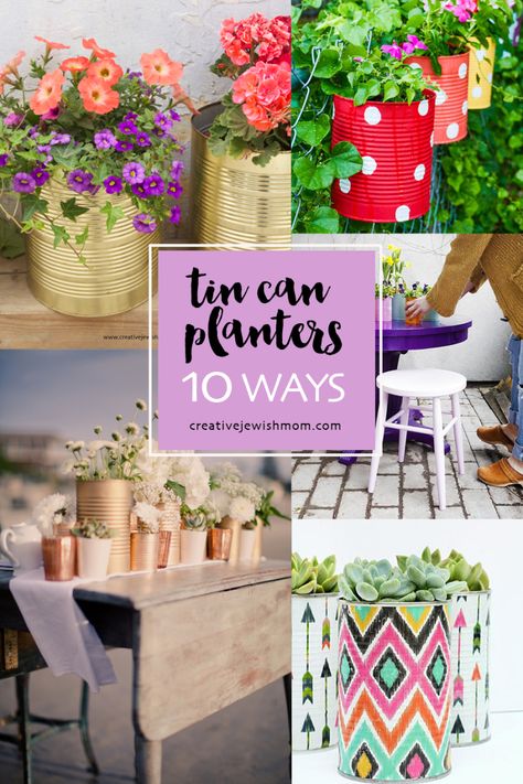 DIY-tin-can-pots-how-to Tin Can Garden Ideas, Coffee Can Planter, Can Planters, Bucket Crafts, Tin Pots, Recycled Tin Cans, Diy Hanging Planter, Aluminum Can Crafts, Custom Planters