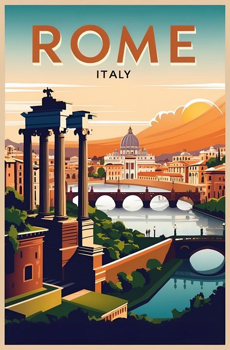 Rome Illustration, Rome Vintage, Provence Style, Decoration For Living Room, Scandinavian Minimalism, World Of Tanks, Vintage Illustrations, Vintage Canvas, Ancient Romans