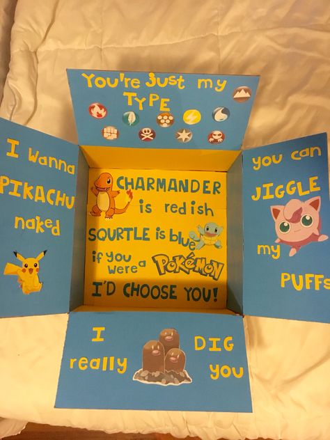 Pokemon deployment care package diy... we can use different CTA's on the box... Diy Pokémon Gifts, Pokemon Anniversary Gift, Pokémon Gifts, Pokemon Gifts For Boyfriend, Pokémon Gift Ideas, Pokemon Gift Ideas Diy, Pokeball Valentine Box Ideas, Pokemon Fathers Day Gift, Pokemon Boyfriend Gifts