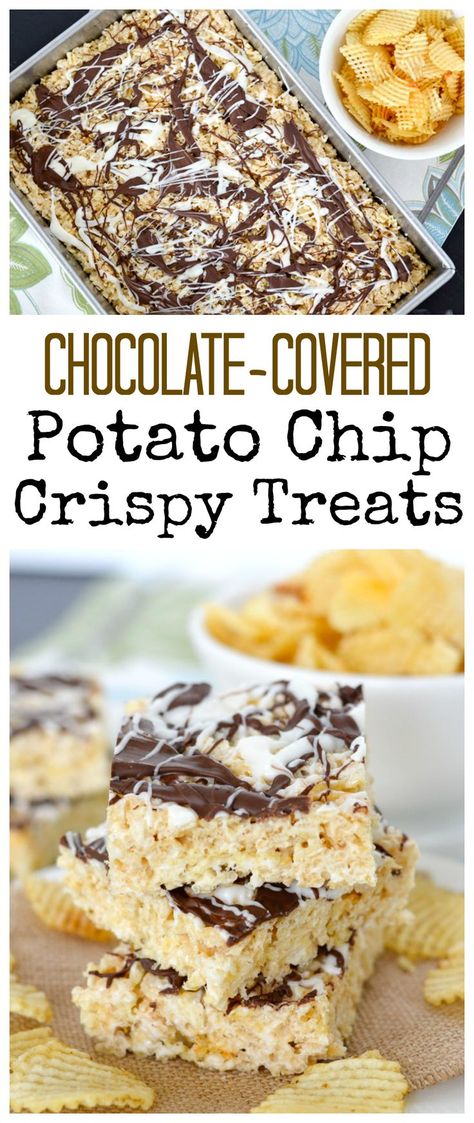 Kettle Cooked Chips, Chocolate Potato Chips, Crispy Treats Recipe, Chocolate Covered Potato Chips, Rice Crispy Treats Recipe, Salty Desserts, Salted Caramel Brownies, Cereal Treats, Krispy Treats