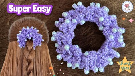 Beads Crochet Scrunchies 💜🥰 | Beads Crochet Scrunchies 💜🥰 | By Vicky Handmade | Facebook Crochet Scrunchies With Beads, Crochet With Beads Tutorial, Scrunchies With Beads, Crochet Scrunchie Pattern Free, Easy Crochet Scrunchies, Diy Crochet Hair Accessories, Crochet Hair Bands, Diy Crochet Hairstyles, Quick Easy Crochet