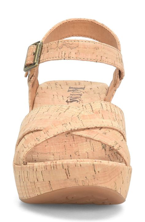 A cushioned footbed and adjustable slingback strap bring customized comfort to a sandal lifted by a cork-wrapped platform and wedge heel. 2 3/4" heel; 1" platform Synthetic upper/textile lining/rubber sole Imported Cork Wedges, Cork Sandals, Wedges Sandals, Cork Wedges Sandals, Only Shoes, Wedge Sandal, Sandal Women, Wedge Heels, Wedge Sandals